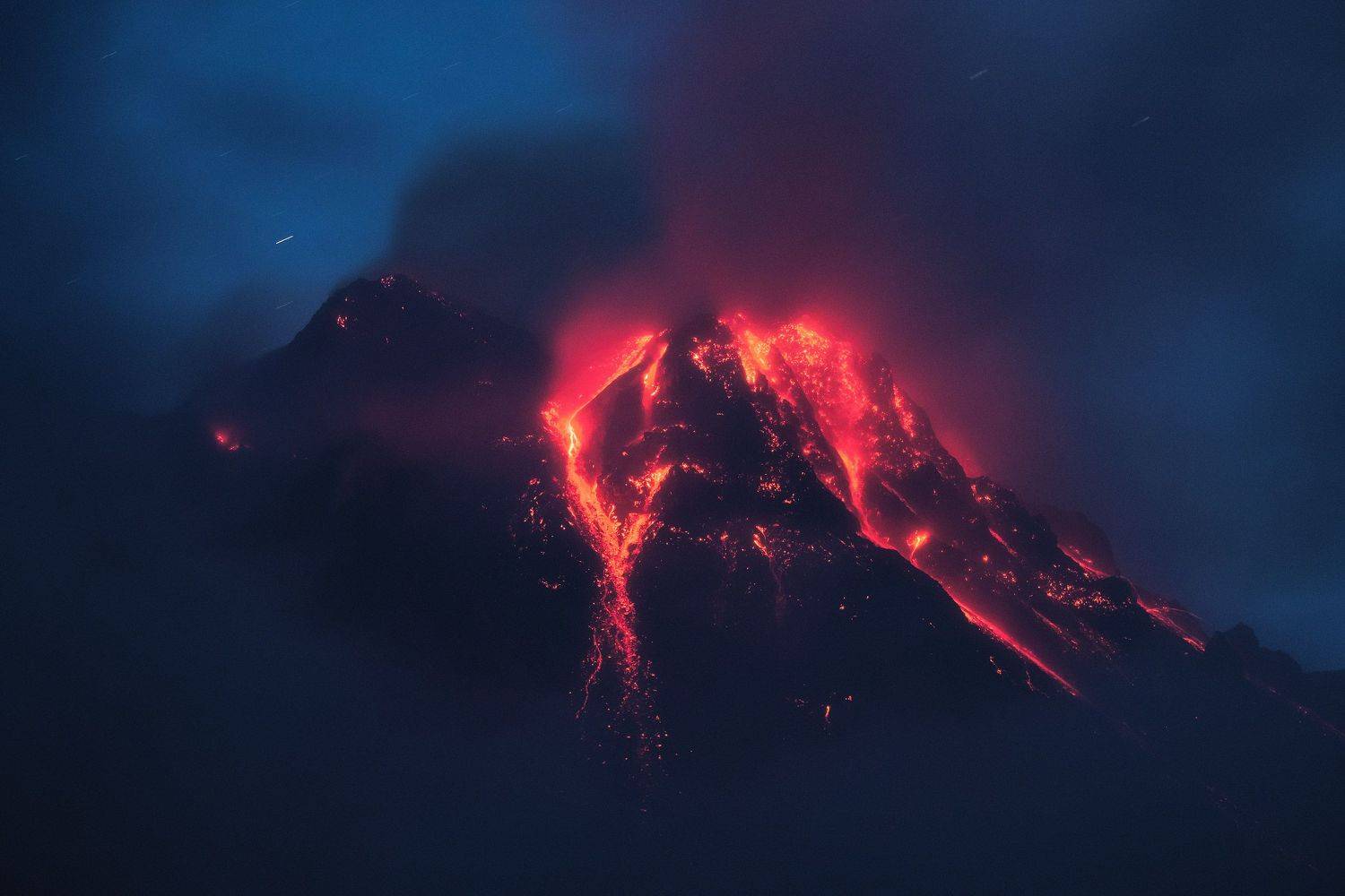 россия, камчатка, камчатский край, дальний восток, вулкан, извержение вулкана, лава, шивелуч, пейзаж, природа, ночь, Оборотов Алексей