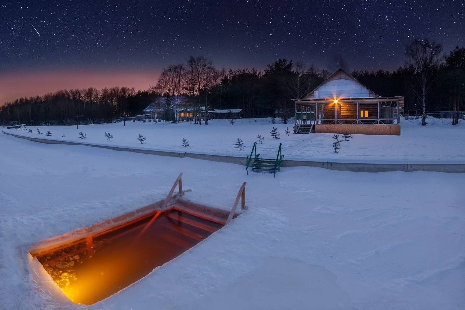 баня, зима, ночная съемка, прорубь, Алексей Чистяков