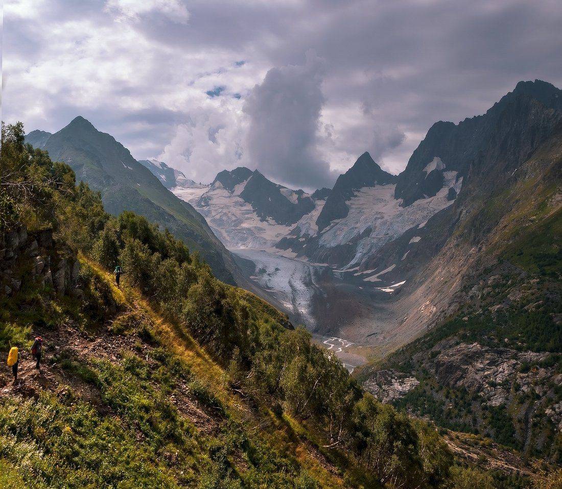 Горы, Домбай, Облака, Природа, Олег