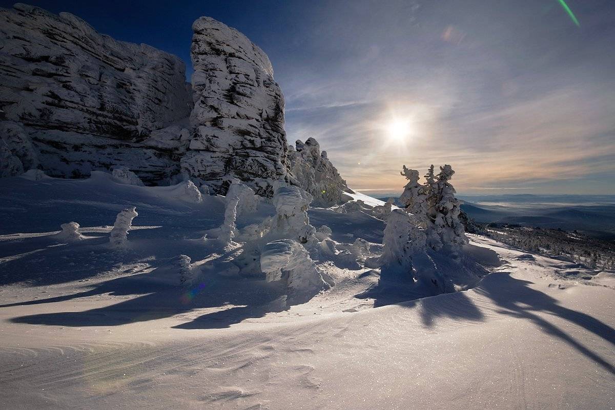 вечер, Горная шория, кедры, мороз, снег, солнце, шерегеш, Валерий Пешков