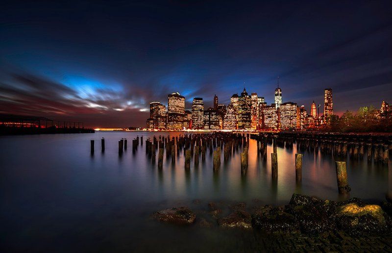 Clouds, Hudson, Long exposure, Lower manhatten, New York, River, Sky, Skylines, Sunset new york NY фото превью