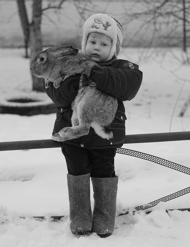 Детский портрет с кроликом фото превью