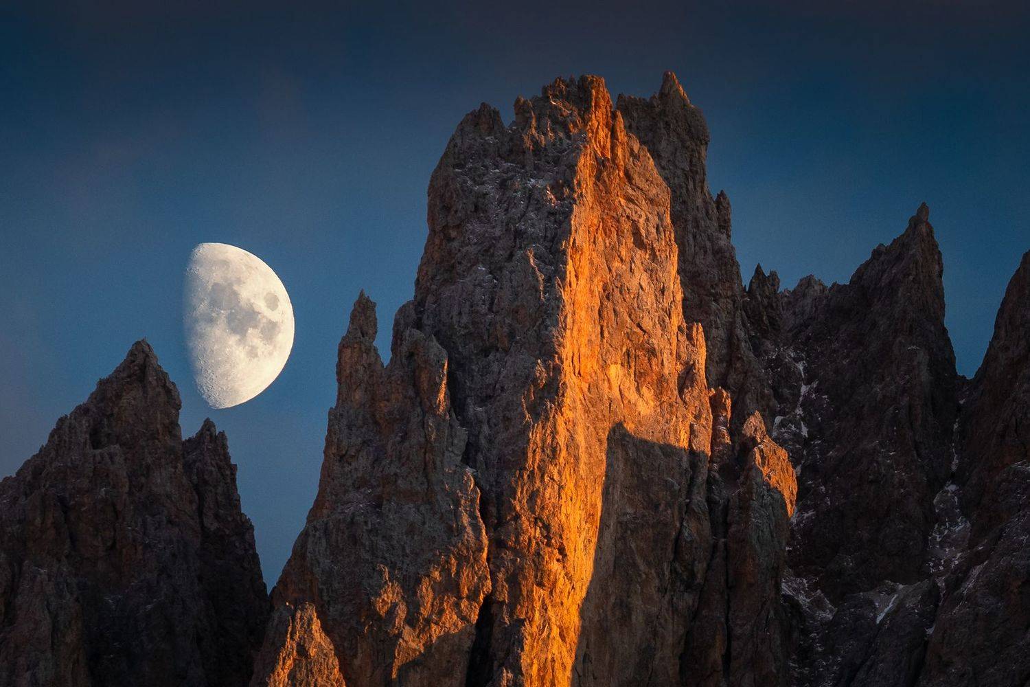 mountains, autumn, dolomites, italy, moon, Michał Kasperczyk