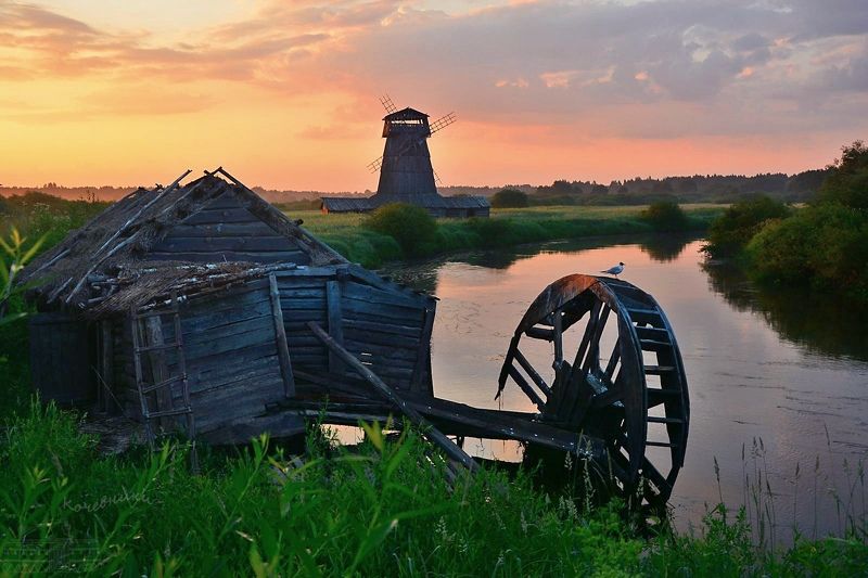мельница, деревня, деревенский пейзаж Рассвет в кинодеревне фото превью
