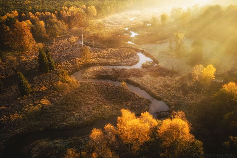 landscape, poland, light, autumn, awesome, amazing, sunrise, sunset, lovely, nature, travel, drone, trees, orange, shadows, dji, river, colors Breath of autumn фото превью