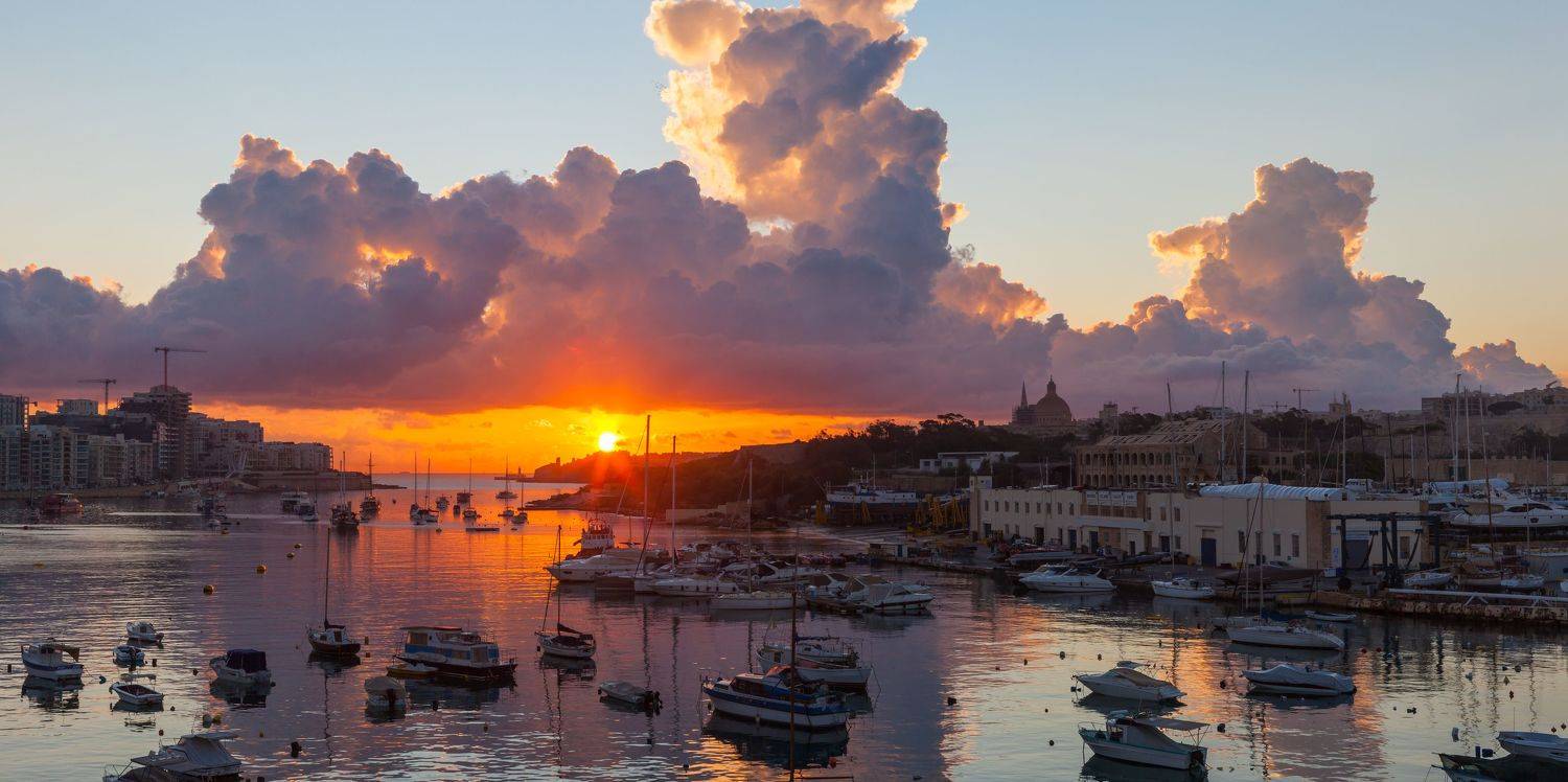 мальта, валлетта, рассвет, утро, море, облака, солнце, Sindbad