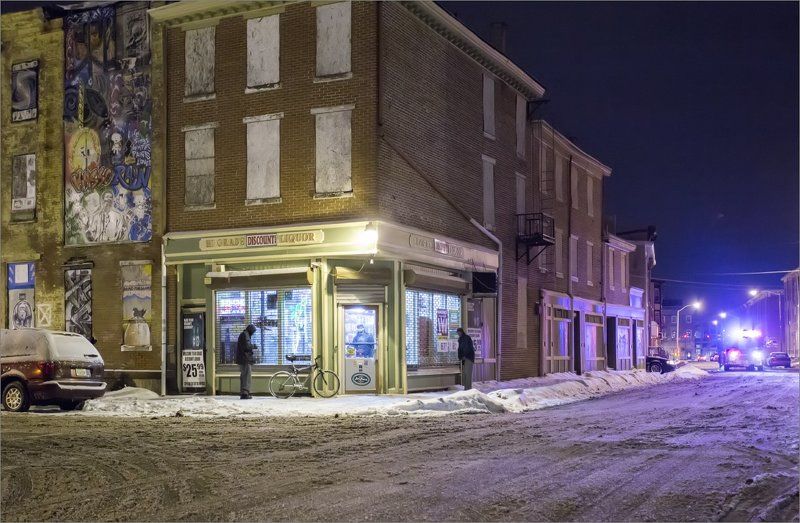 ночь-город-снег-магазин фото превью