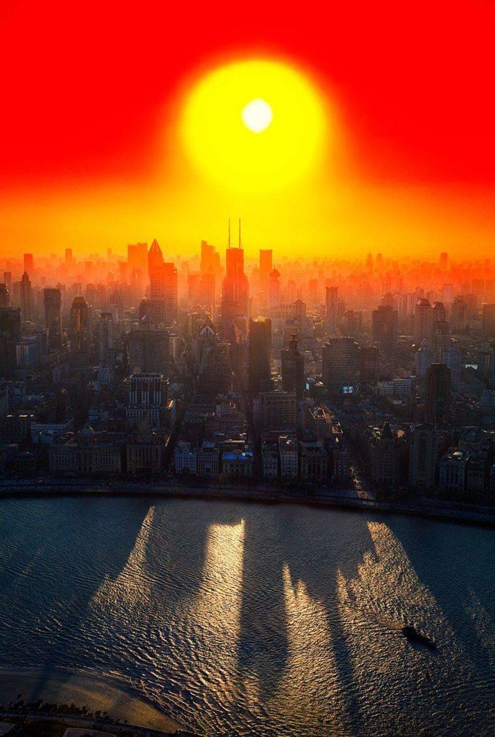 City, Вечер, Город, Закат, Китай, Мегаполис, Небоскреб, Оранжевый, Свет, Солнце, Фильтр, Шанхай, Бирюков Юрий