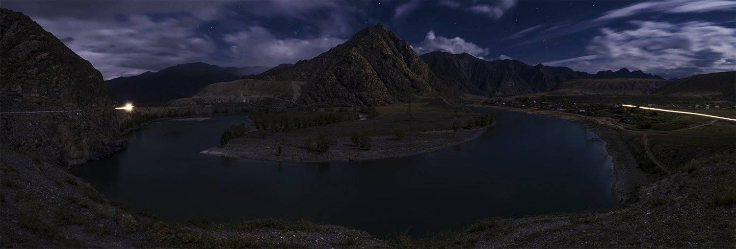 горный алтай, горы, ночь, осень, панорама, пейзаж, природа, путешествия, река, сибирь, туризм, Альберт Беляев