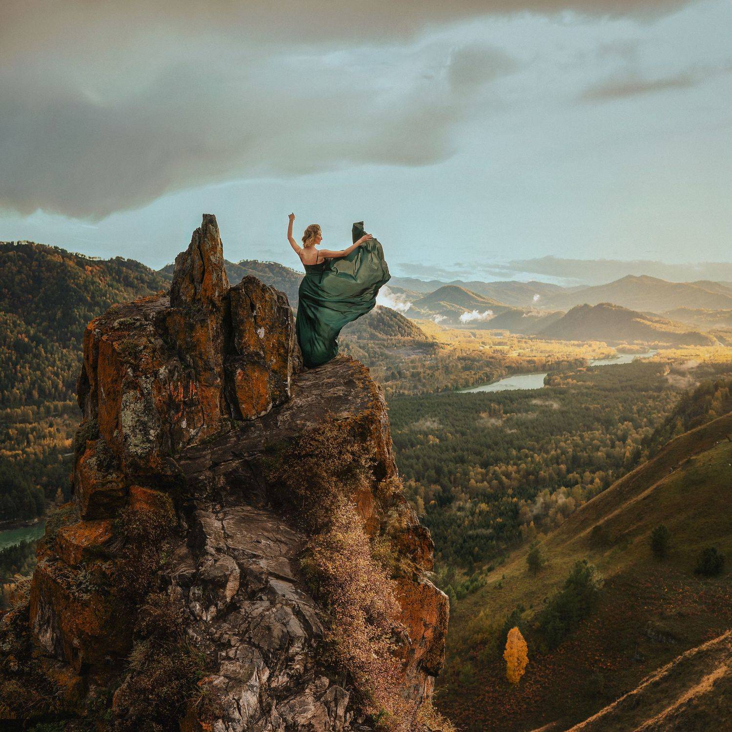 Aлтай,природ,пейзаж, река, долина, скала, модель, платье, Екатерина Кулакова