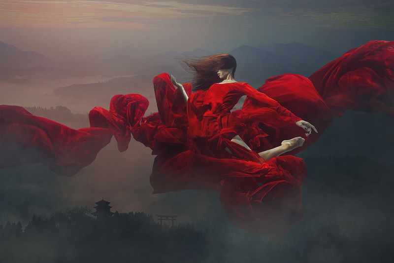 woman, body, light, natural, red, flying, water Mulan фото превью
