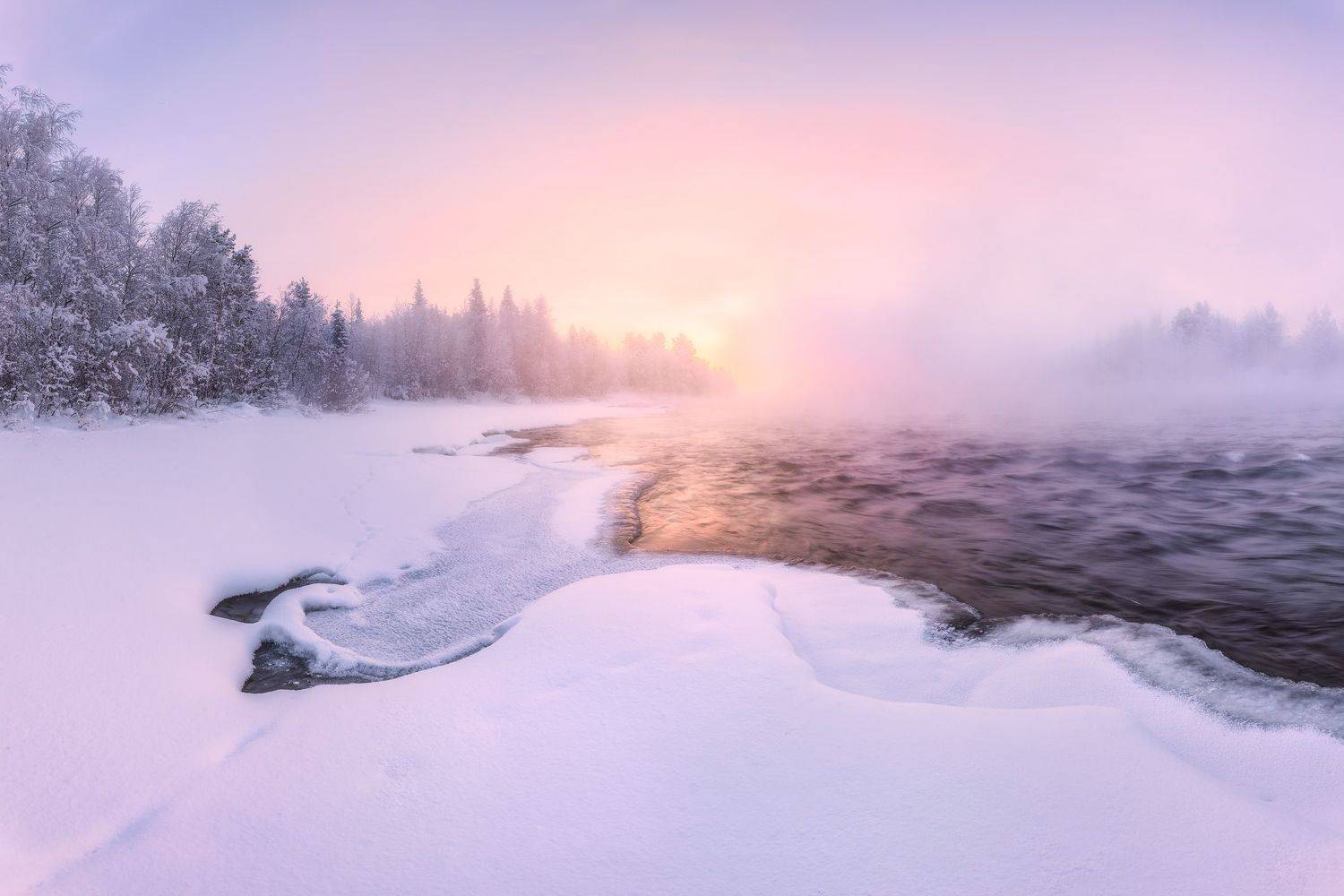 рассвет, зима, мороз, туман, река, пиренга, Андрей Баскевич