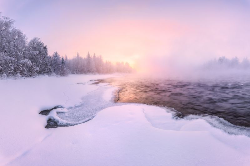 рассвет, зима, мороз, туман, река, пиренга Морозное утро на Пиренге фото превью