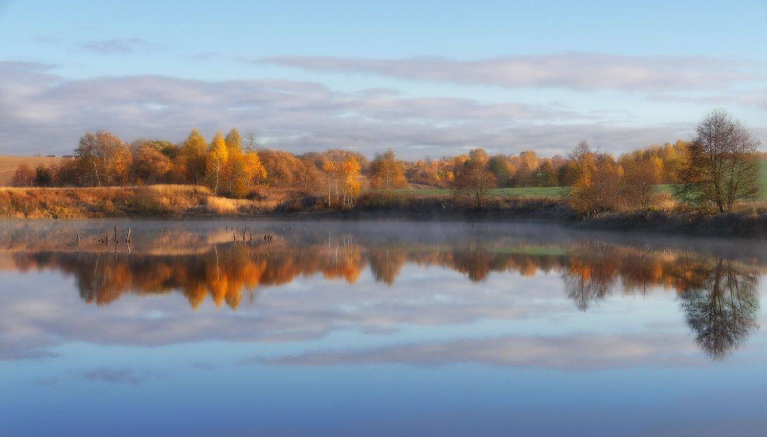 осень, деревья, облака, золотаяосень, цветосени, озеро, листья,, Евгений Цап