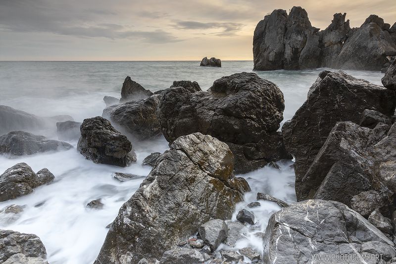 море, волны, камни, скалы, вечер, закат, природа, пейзаж, Крым Нагромождение фото превью