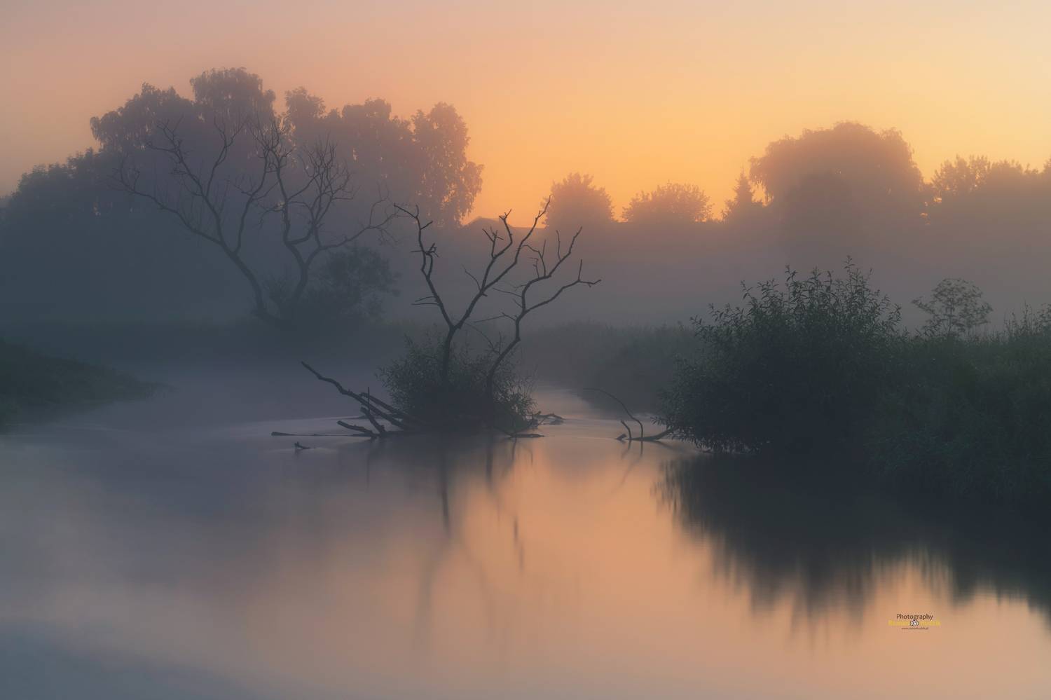 landscape, sunrise, river, fog, Kociewie, Poland,, Roman Hudzik