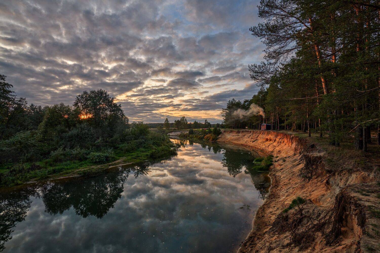 вечер,закат,река,небо,облака,отражение,берег,свет, Виталий Полуэктов