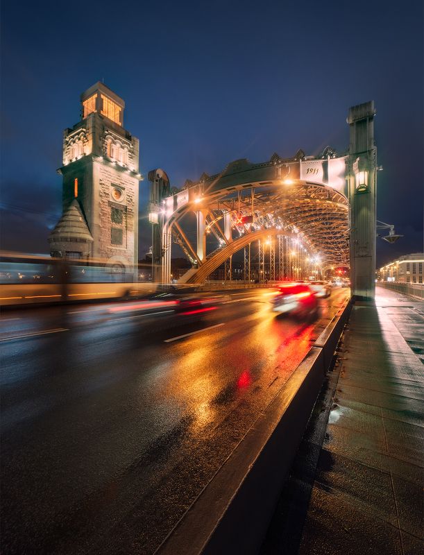 санкт-петербург, город, большеохтинский мост Большеохтинский мост после дождя фото превью