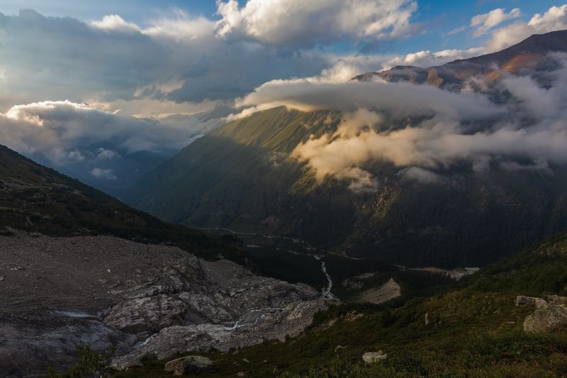горы, альпинизм, кавказ, ледники вечер золотой.... фото превью