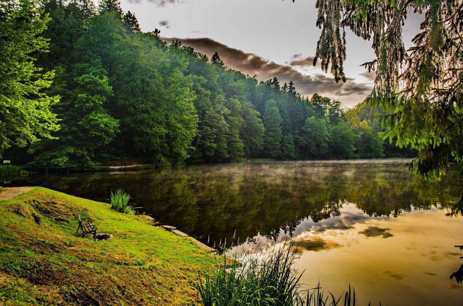 пейзаж, озеро, вода, отражение, дымка, природа, Евгений Каримов