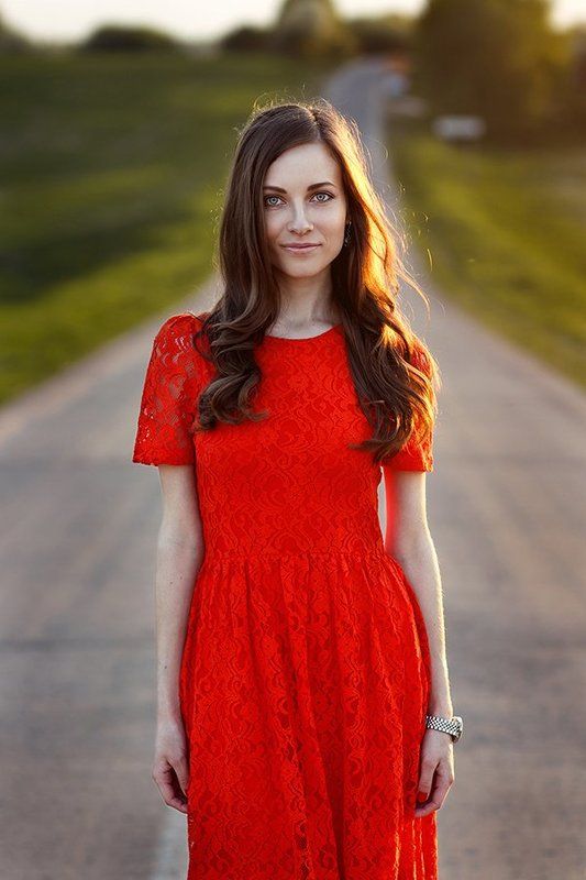 girl, red, вечер, девушка, дорога, красный, платье  фото превью