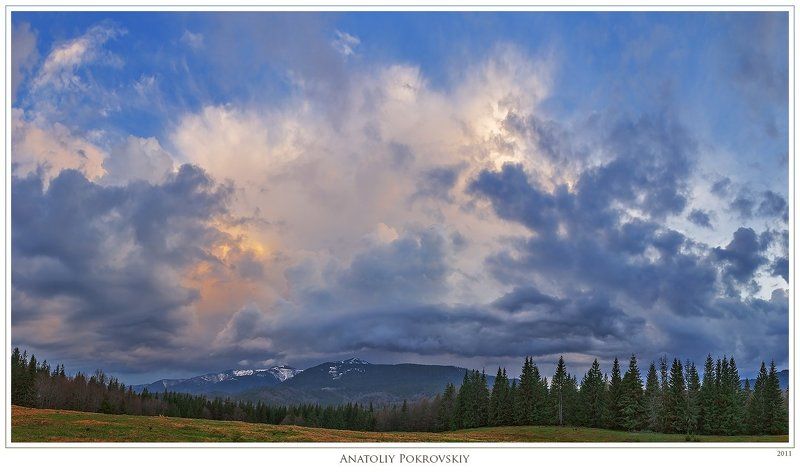 карпаты, весна, вечер, облака, дождь, ели, анатолий покровский Морфология и метаморфозы вечернего карпатского неба фото превью