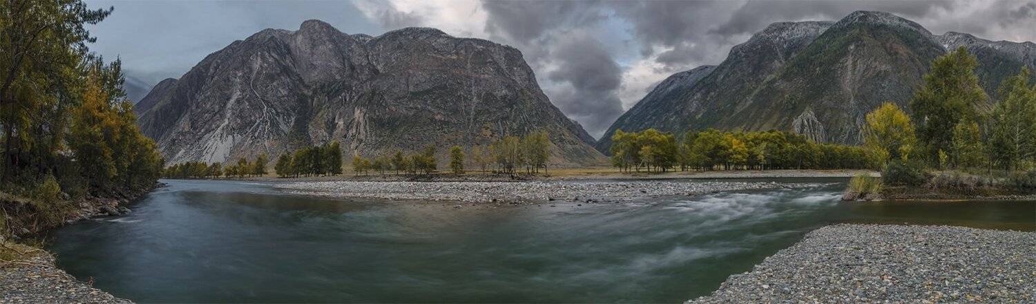 Алтай, Берег, Горный алтай, Горы, Небо, Осень, Панорама, Путешествие, Река, Сибирь, Туризм, Чулышман, Альберт Беляев