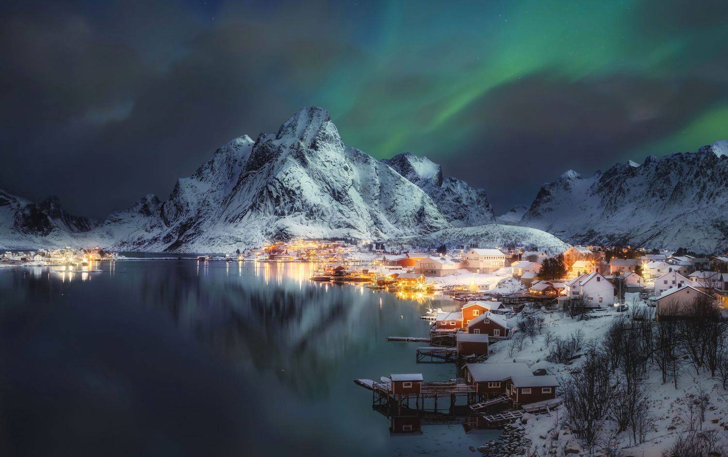 reine, lofotens, norway, night, aurora borealis, Андрей Чабров