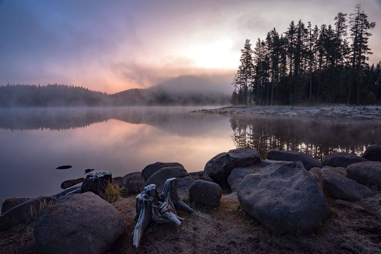 autumn, bulgaria, mountain, nature, landscape,water, dam, rhodopes, sunrise, fog, ice, icy morning, Atanasova - Lucero Mariyana