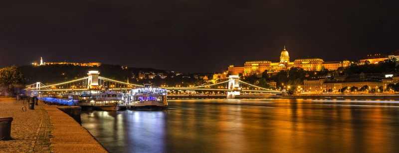 ночь, панорама, будапешт, европа, дунай, река, отражение, архитектура, мост Ночной Будапешт фото превью