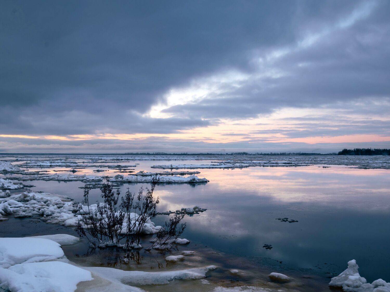 утро, река, ледоход, осень, рассвет, вода, Александр Титов