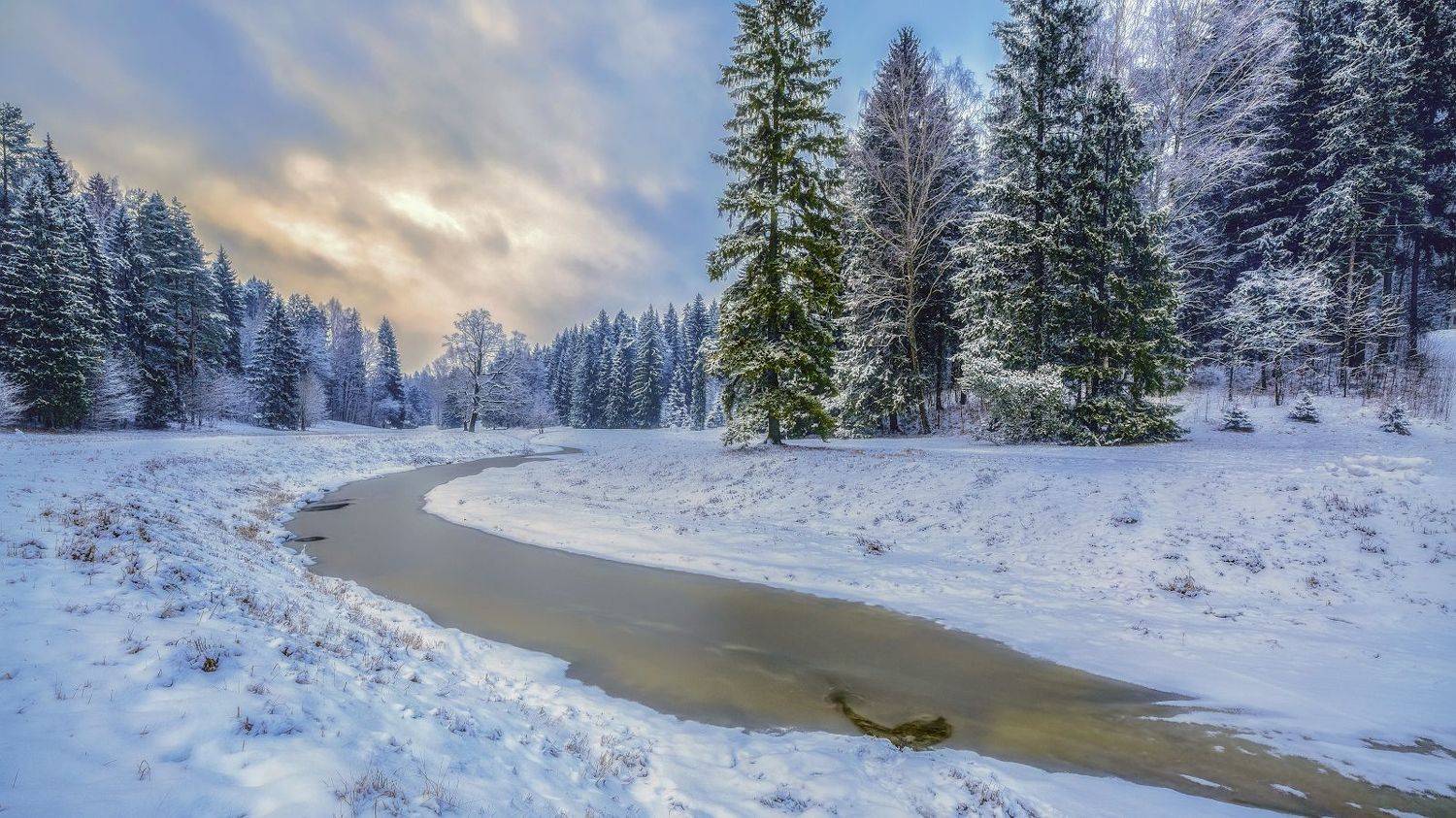 павловск река славянка зима январь мороз снег лед вечер, Константин Скороходов