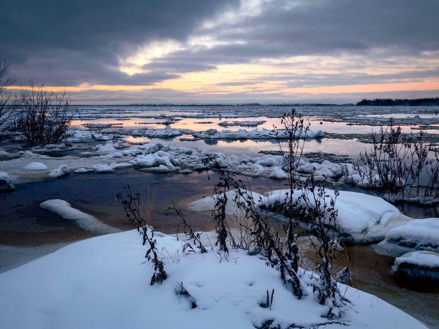 рассвет, осень, ноябрь, утро, река, лед, снег, Александр Титов