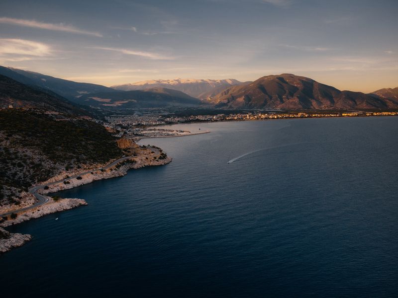 море, горы, природа, лето, закат, дрон, квадрокоптер Море фото превью