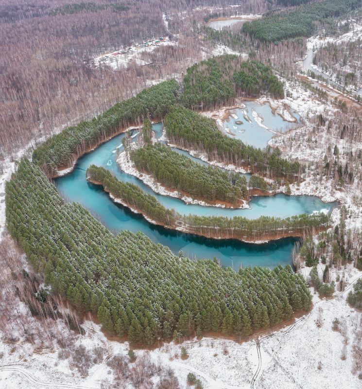 Замёрзшие голубые озёра Тульской области. фото превью