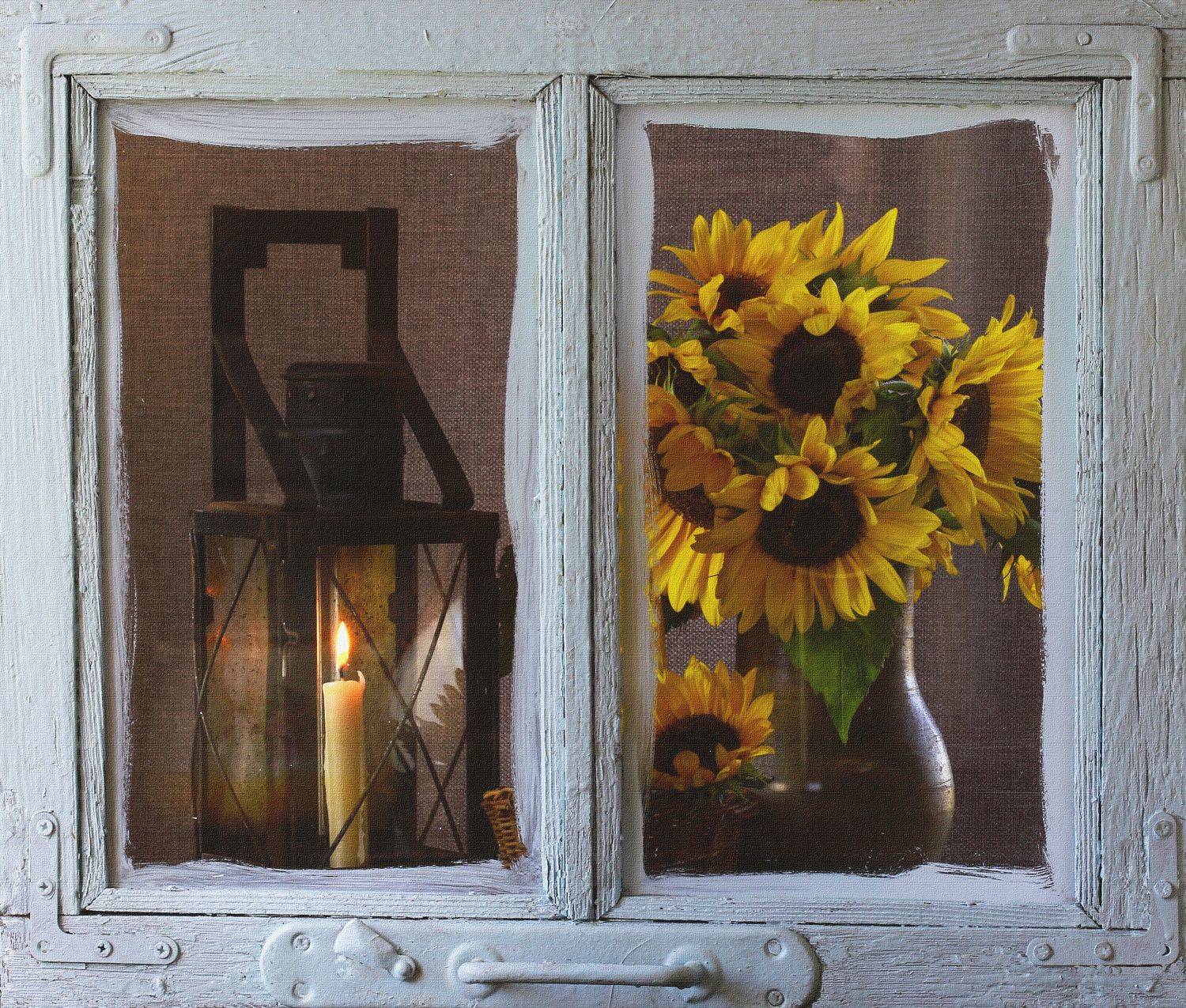 натюрморт, фотонатюрморт, осень, фонарь, свеча, окно, подсолнухи, наталья казанцева, Наталья Казанцева