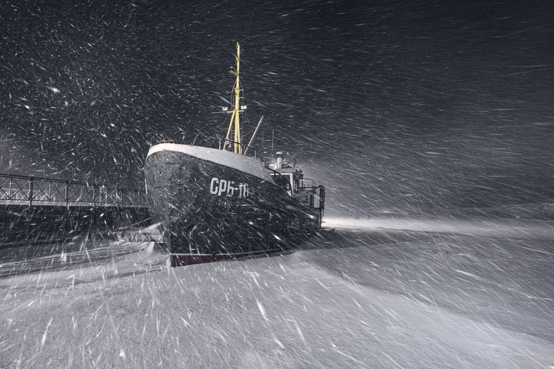 зима, корабль, метель, ладога Зимняя стоянка фото превью