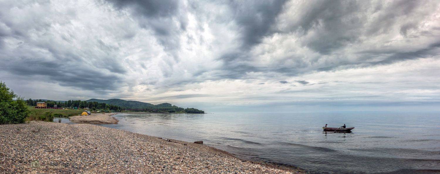 байкал,  панорама, устье, тучи, река большая тельная, туристическая фотография, фото в путешествии, путешествия на автомобиле, посёлок, пейзаж,  палатка, железнодорожная станция, галечный берег, travel photo, Игорь Сарапулов