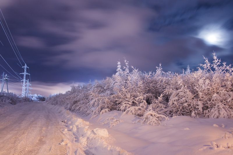 Магадан, снег, энергетика, зима, луна, восход Лунный восход фото превью