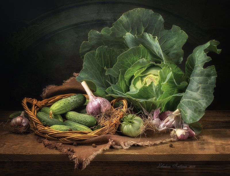 капуста,овощи,чеснок,огурцы Натюрморт с капустой фото превью
