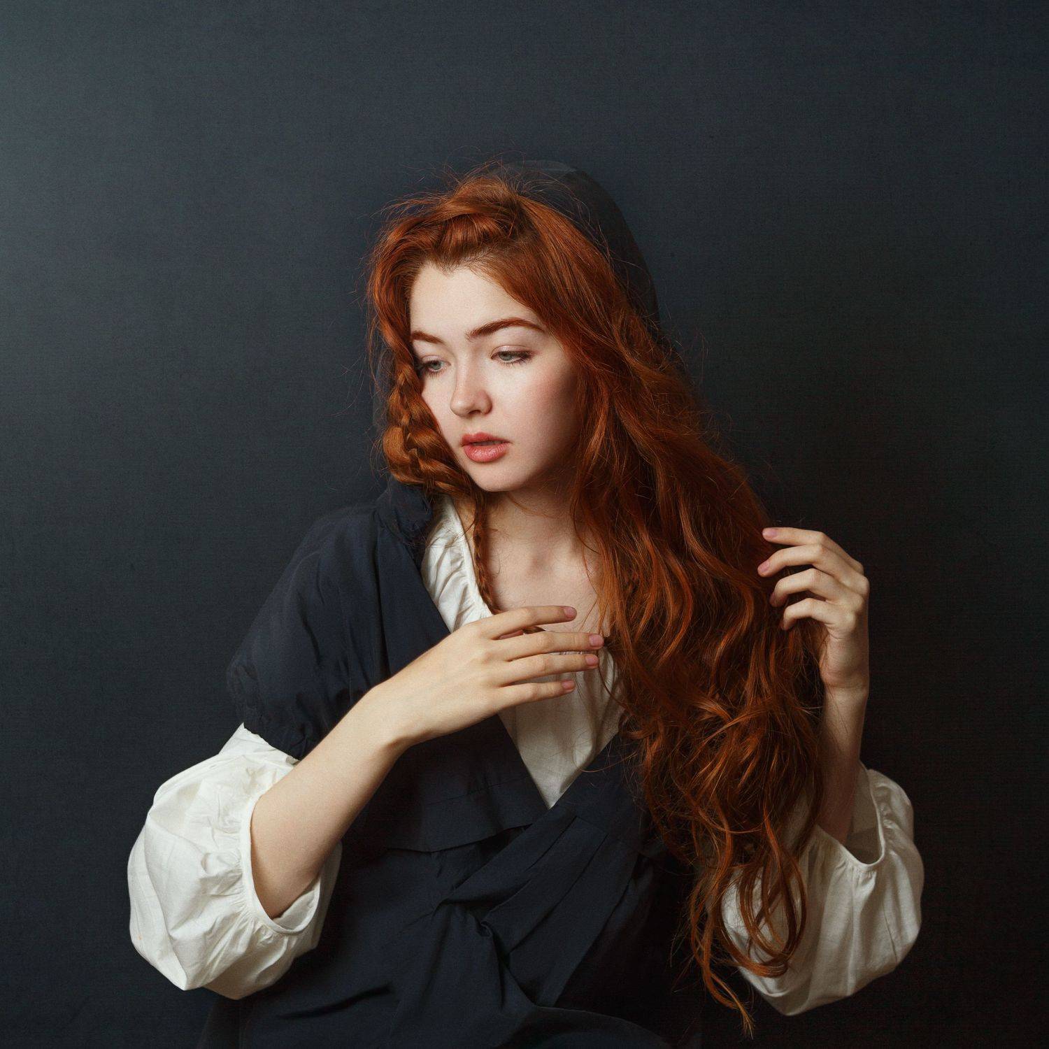 нежная красавица, длинные рыжие кудри, студия, картина, fine-art., Оксана Ведмеденко