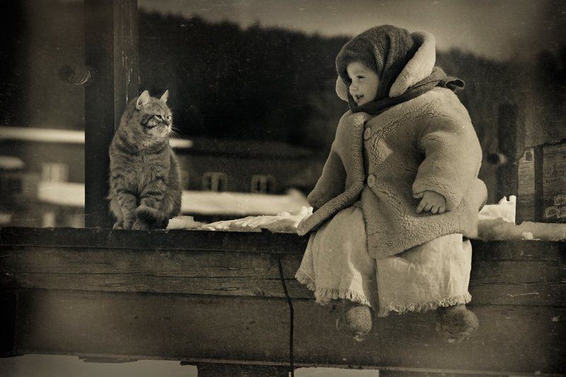 Девочка, Дети, Друзья, Зима, Кот, Чемодан Друзья... фото превью