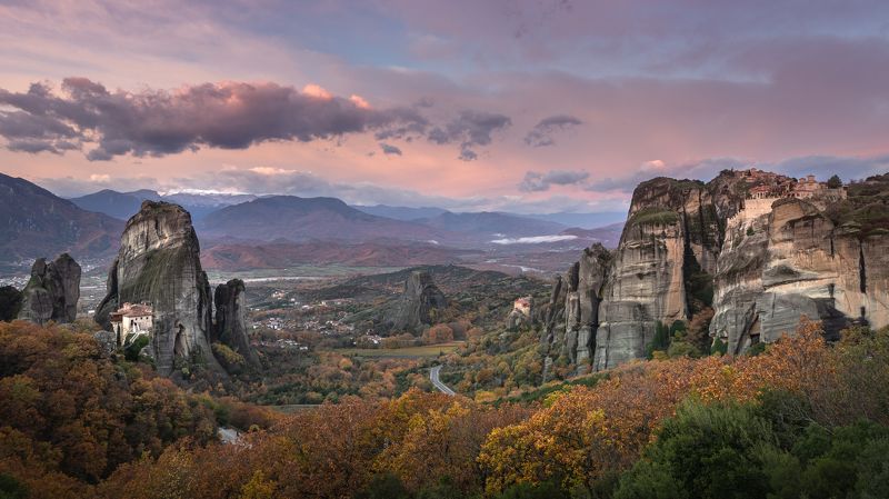 greece, meteora, monastery, church, cthedral, autumn, forest, rocks, rock, mountains Autumn among Meteora monasteries фото превью