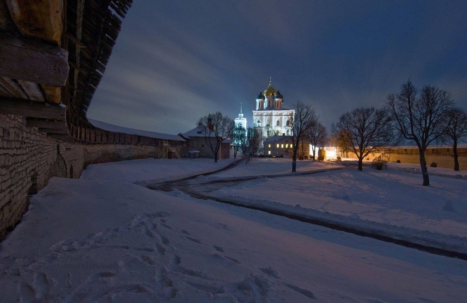 пейзаж, зима, псков, снег, город, собор,архитектура,вечер, троицкий собор, Юрий Яковлев