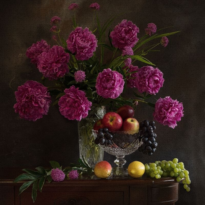 #натюрморт #still_life Пионы и фрукты фото превью