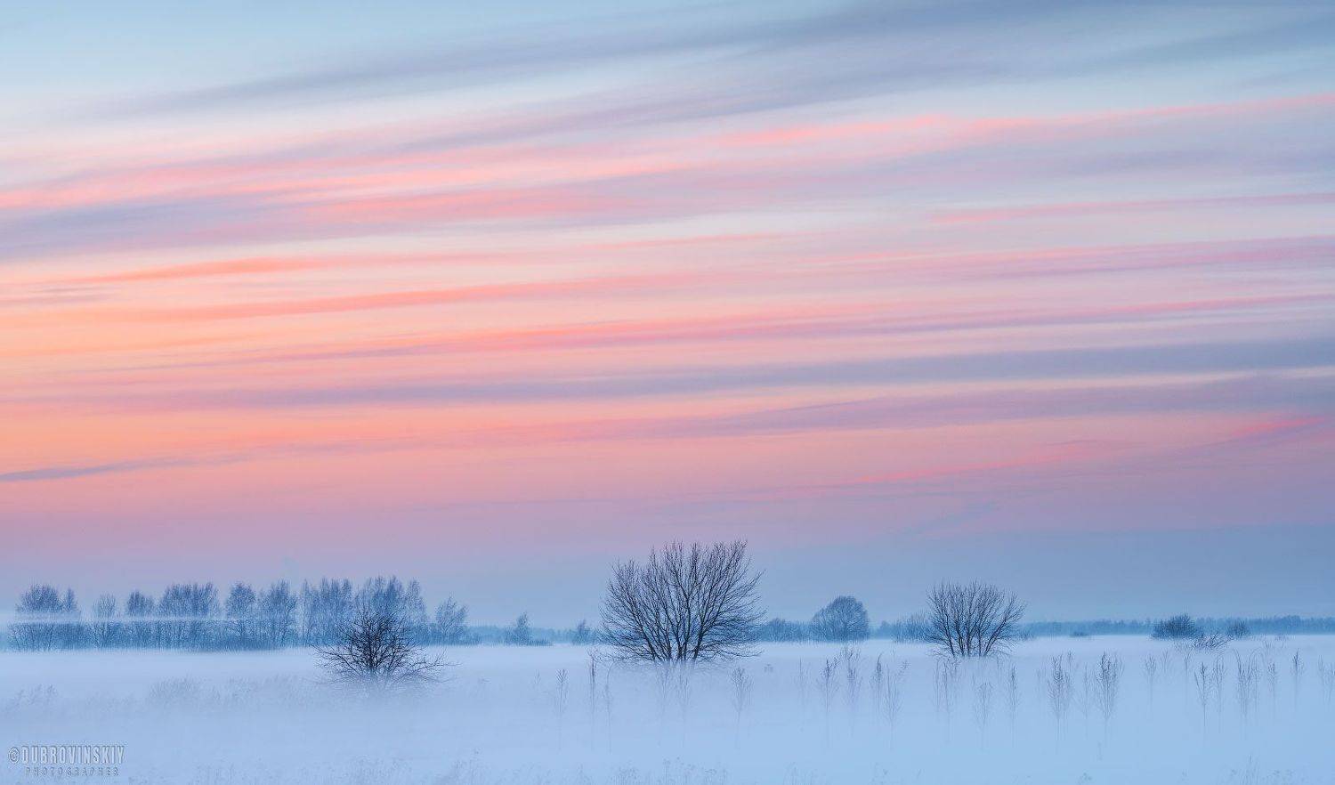 небо, зима, закат, Михаил Дубровинский