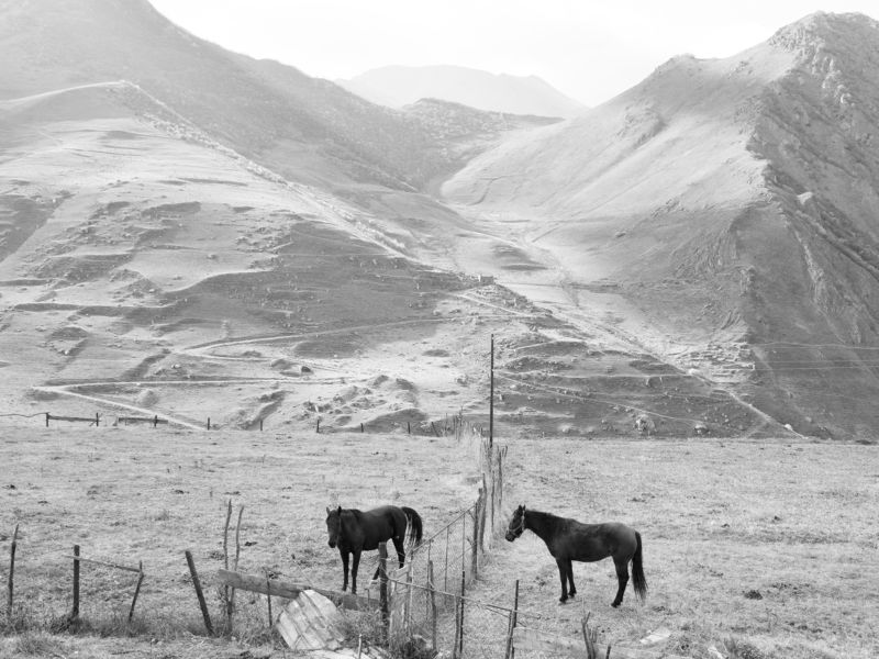 Monochrome, Black and white, Landscape, Russia, Ossetia Autumn day in Osettian mountains фото превью