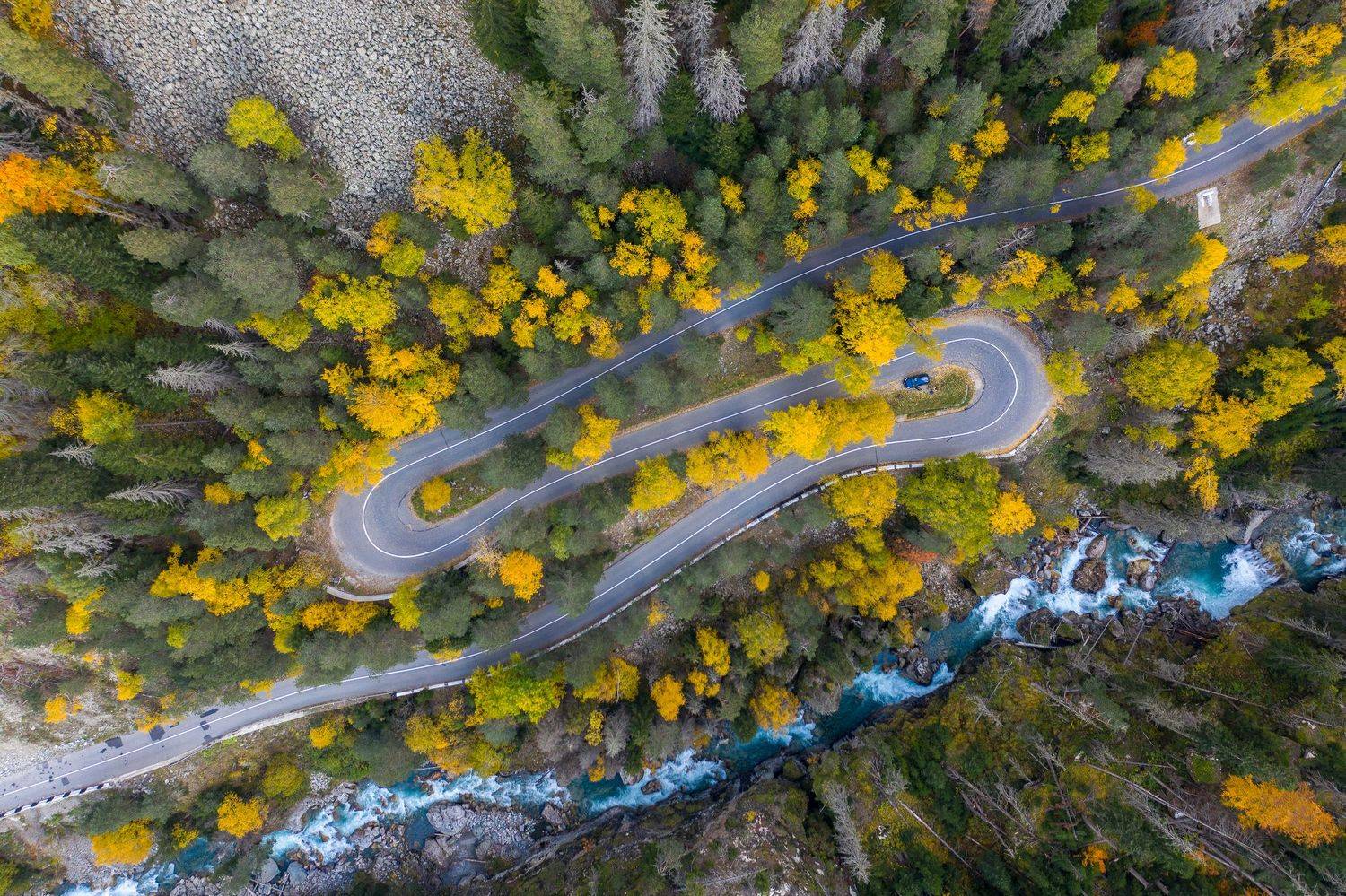 осень, дорога, горы, река, серпантин, Баландин Дмитрий