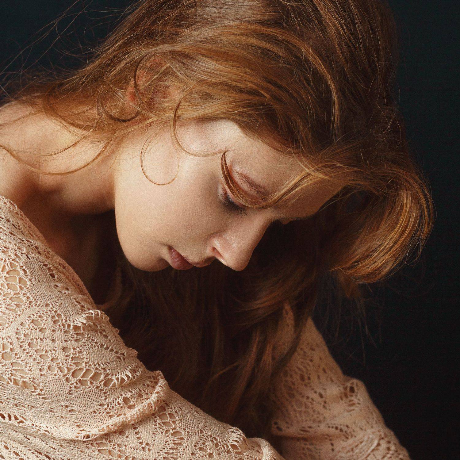 грусть, прекрасная, девушка, длинные волосы, профиль, студия, Оксана Ведмеденко