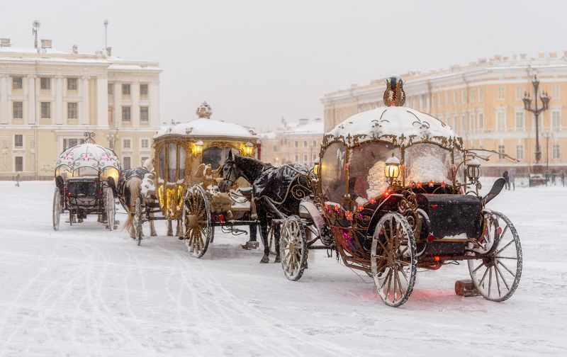 сказка, снег, зима, кареты, лошади, фонари, улица, центр, никон, тамрон Однажды в сказке фото превью